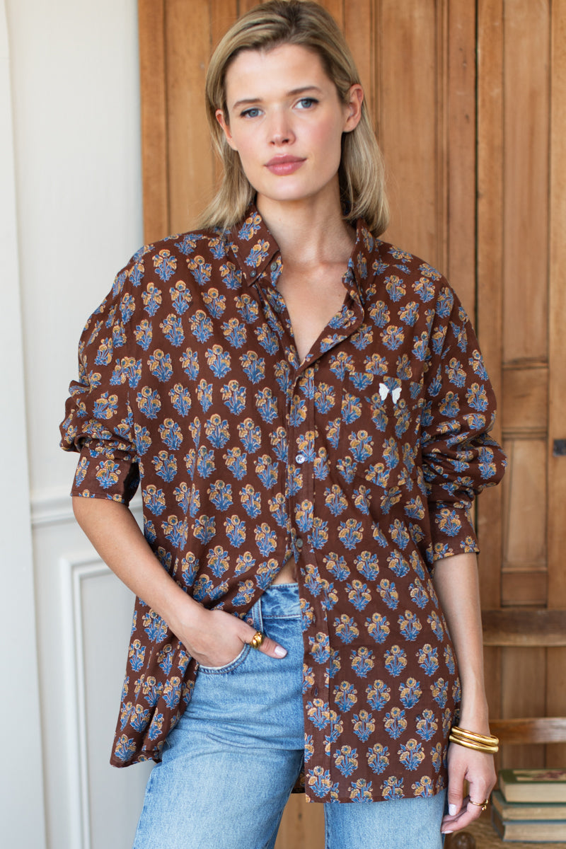 Ryan Shirt - Library Flowers Cocoa Organic