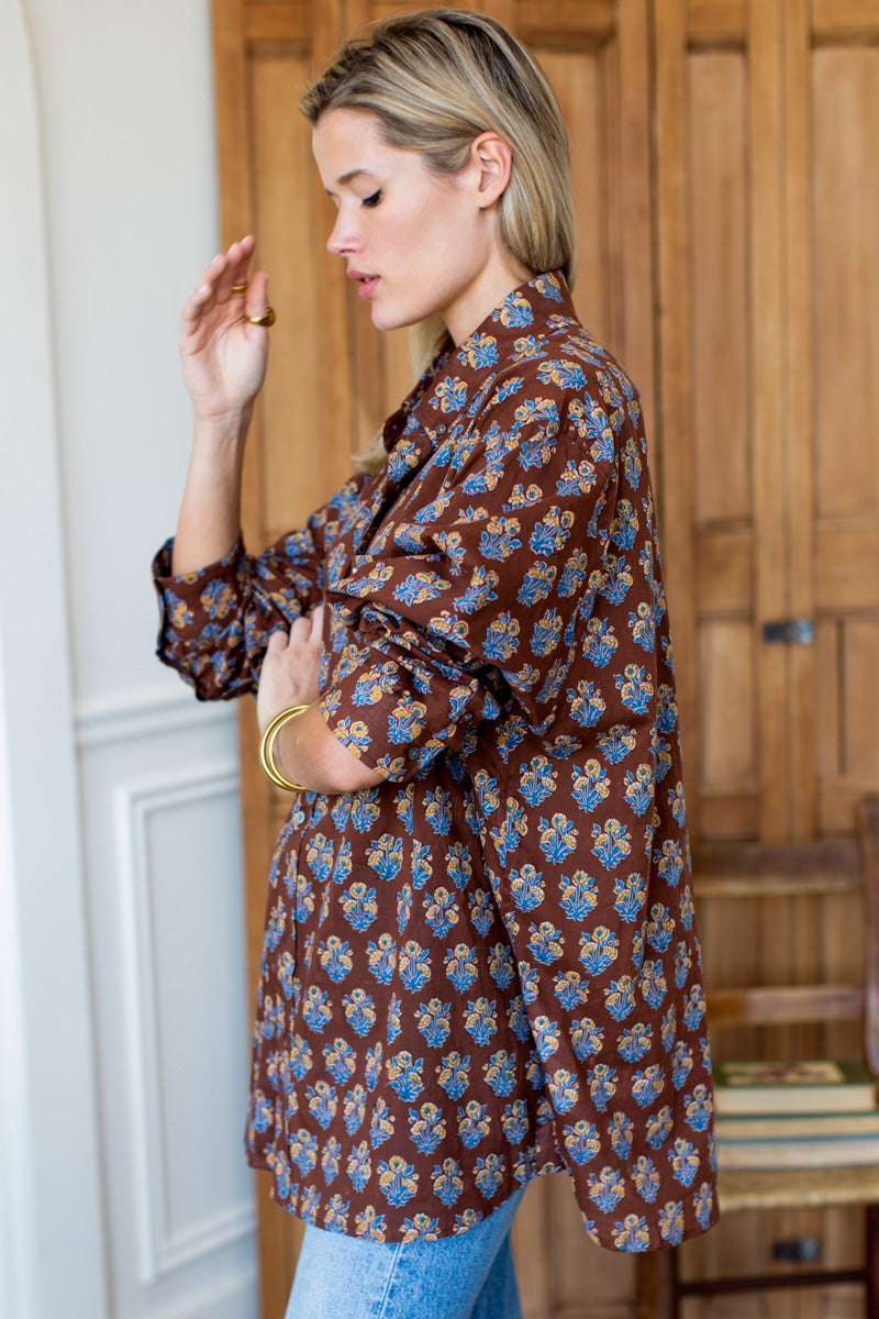 Ryan Shirt - Library Flowers Cocoa Organic