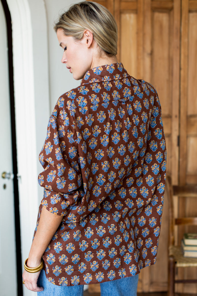 Ryan Shirt - Library Flowers Cocoa Organic
