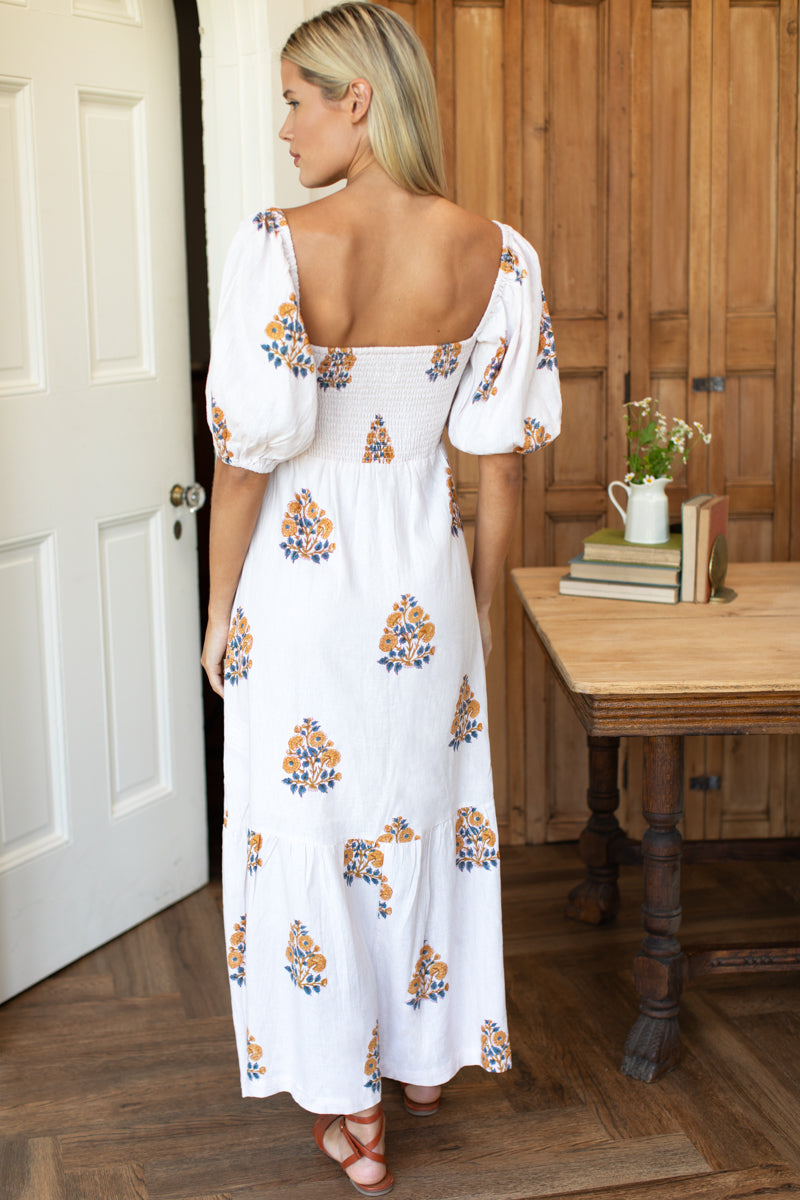 Santiago 4 Maxi Dress - Tomas Flowers Marigolds Linen