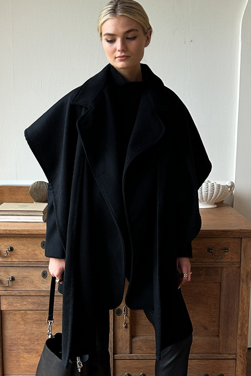 Scarf Coat - Black Wool