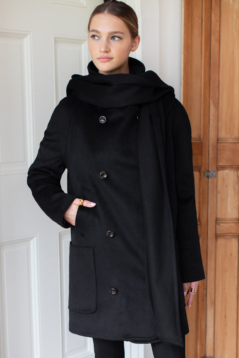 Scarf Coat - Black Wool