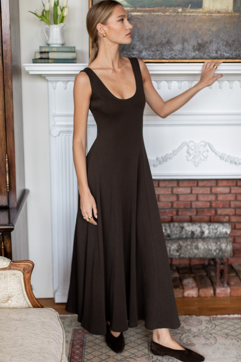 Scoop Layering Maxi Dress - Deep Brown Rib
