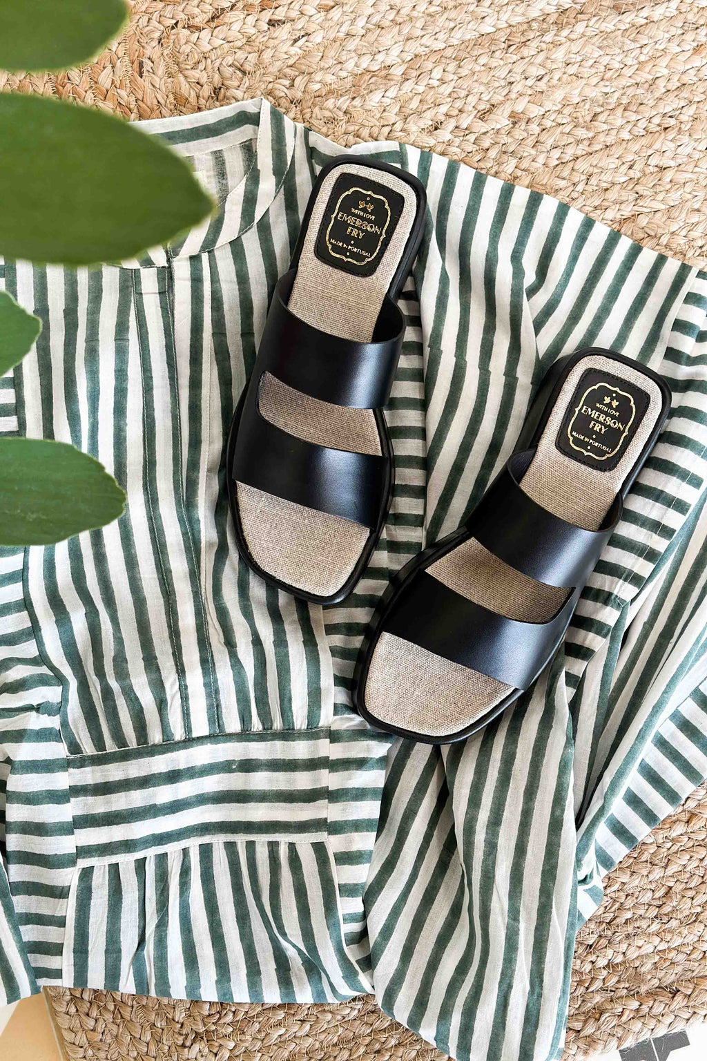 Platform Slide - Black Leather