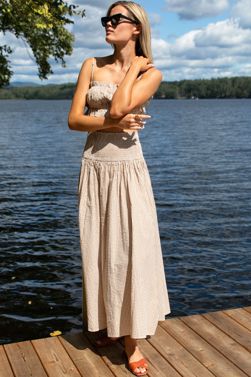 Smocked Maxi Skirt - Cafe Check