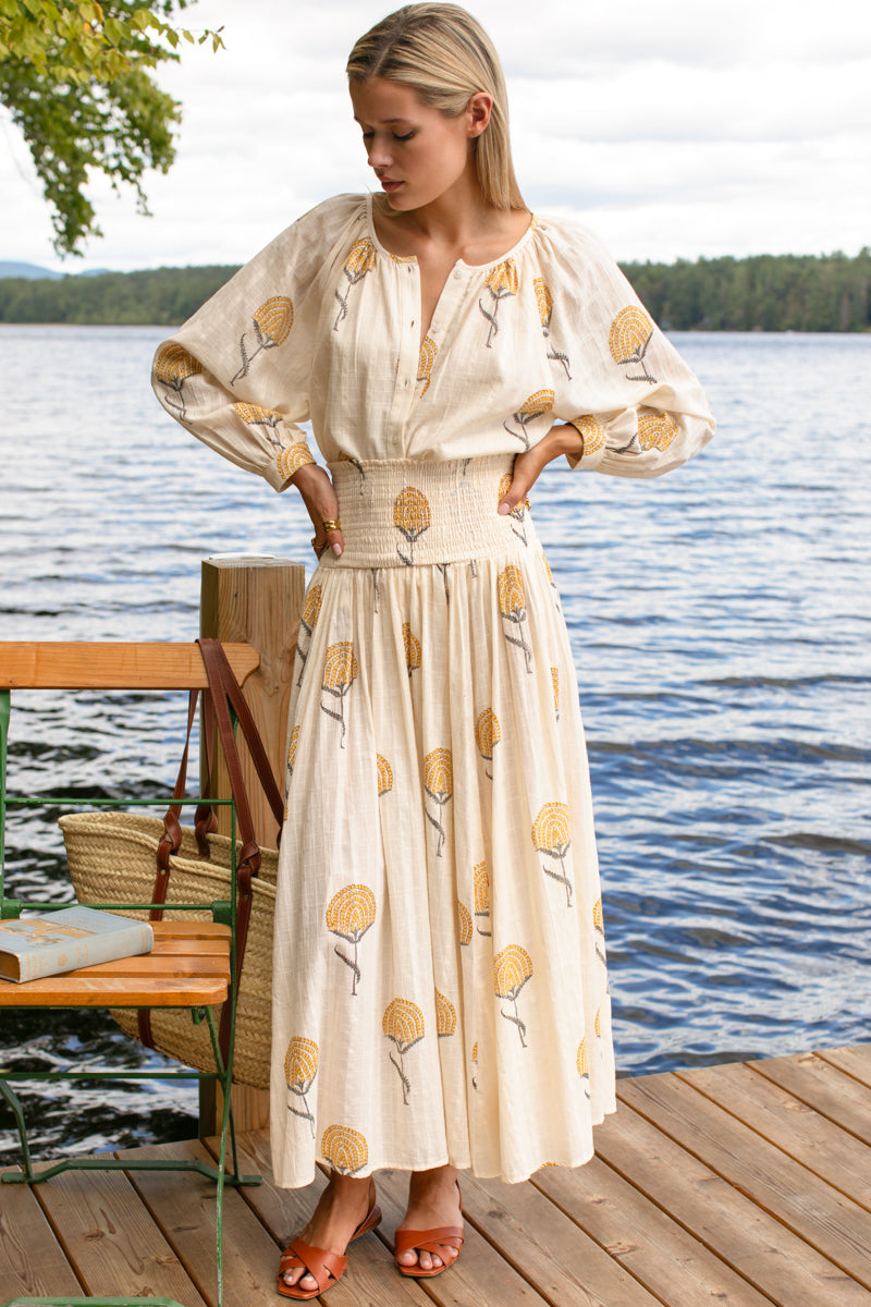 Smocked Maxi Skirt - Fan Flowers Marigold