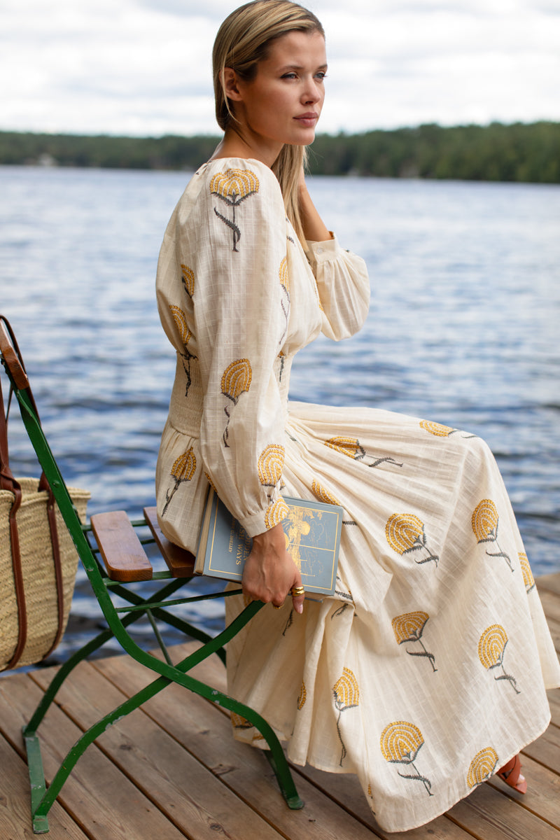 Smocked Maxi Skirt - Fan Flowers Marigold