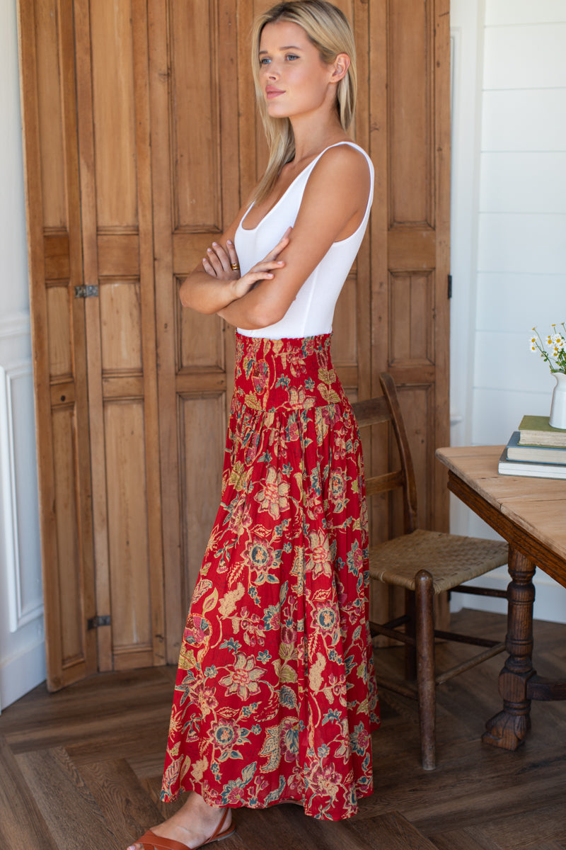Smocked Maxi Skirt - Pompeian Blooms Organic