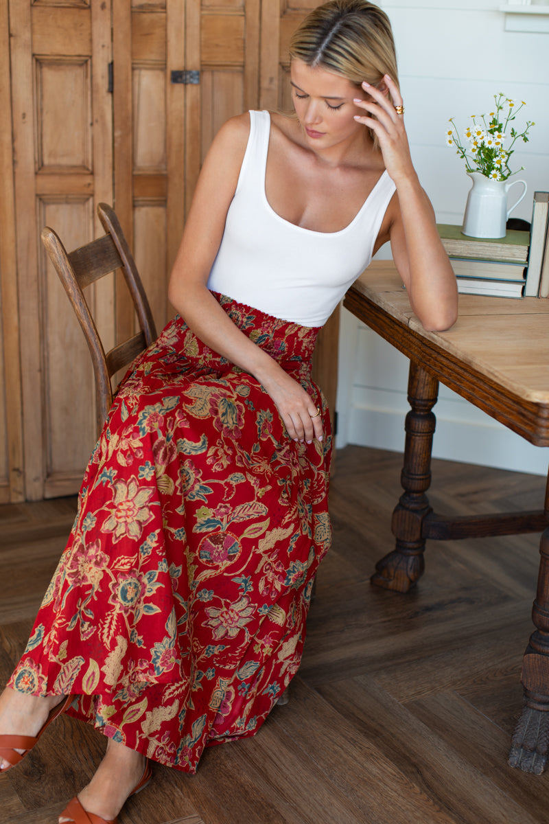 Smocked Maxi Skirt - Pompeian Blooms Organic