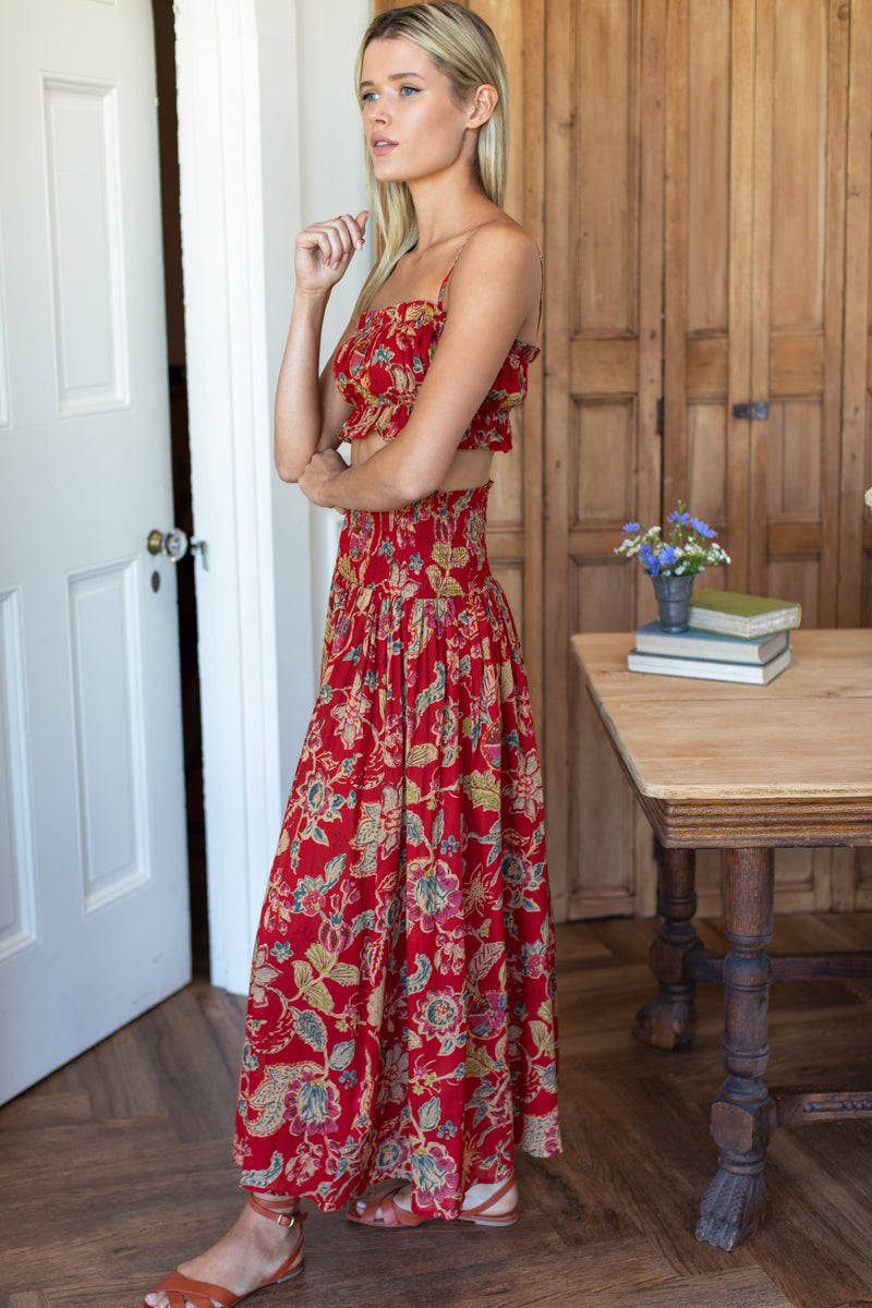Smocked Maxi Skirt - Pompeian Blooms Organic