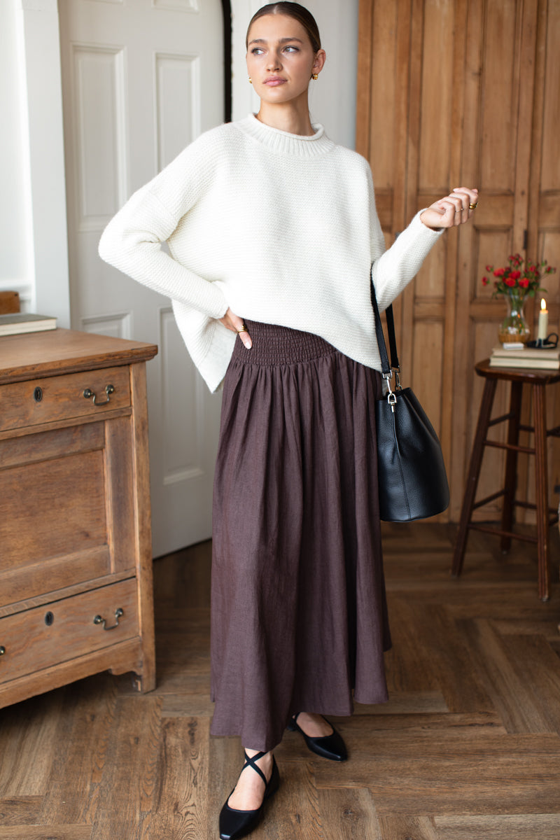 Smocked Maxi Skirt - Vintage Chestnut Linen
