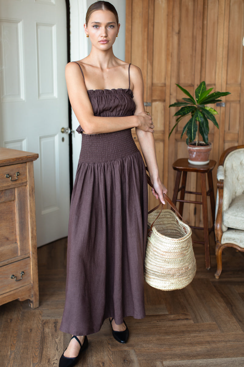 Smocked Maxi Skirt - Vintage Chestnut Linen