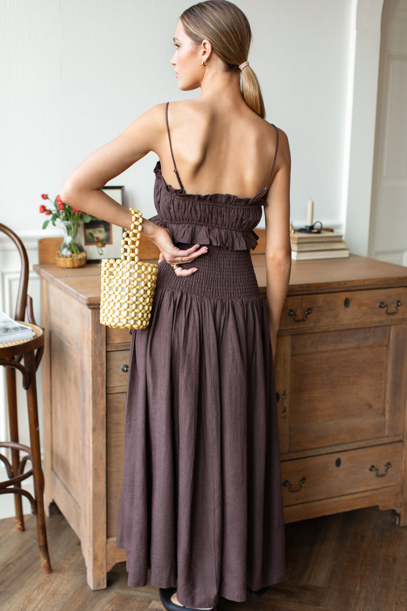 Smocked Maxi Skirt - Vintage Chestnut Linen