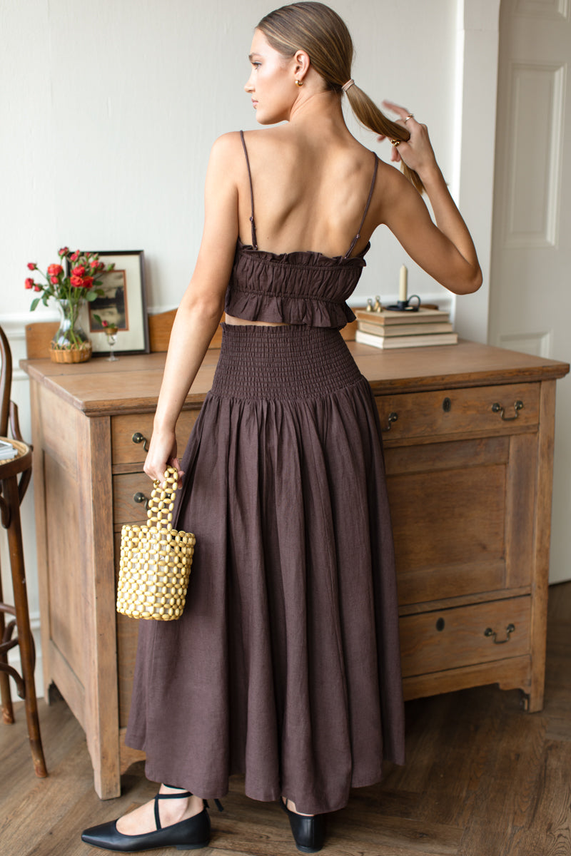 Smocked Maxi Skirt - Vintage Chestnut Linen