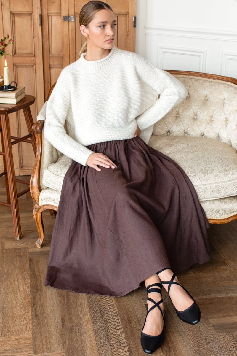 Smocked Maxi Skirt - Vintage Chestnut Linen