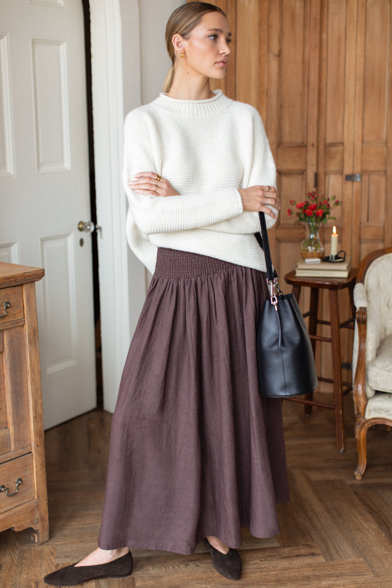 Smocked Maxi Skirt - Vintage Chestnut Linen