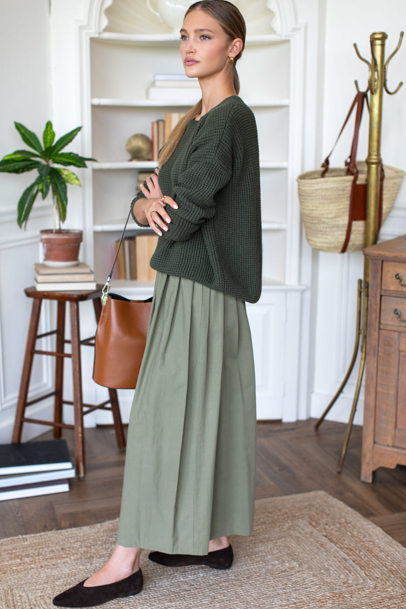 Soft Pleated Maxi Skirt - Laurel Green