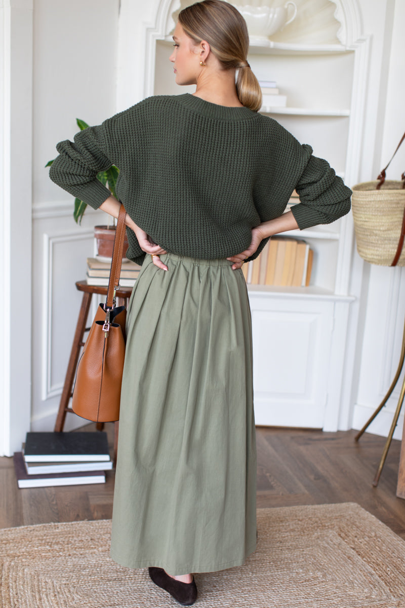 Soft Pleated Maxi Skirt - Laurel Green