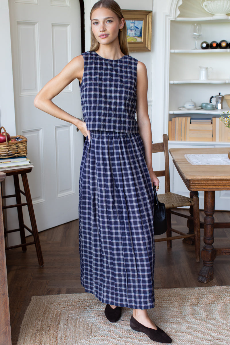 Soft Pleated Maxi Skirt - Midnight Plaid