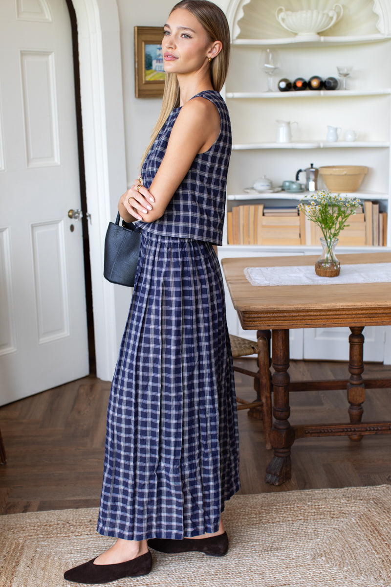 Soft Pleated Maxi Skirt - Midnight Plaid