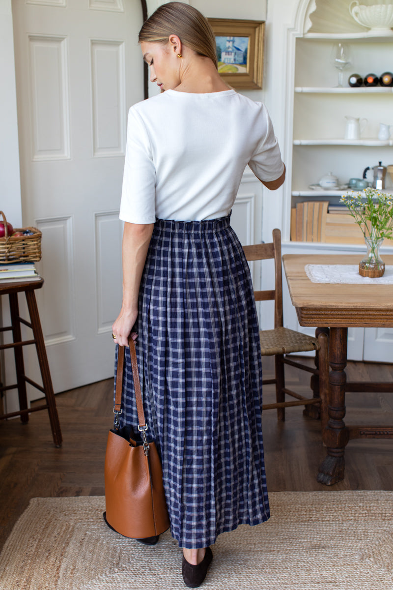 Soft Pleated Maxi Skirt - Midnight Plaid
