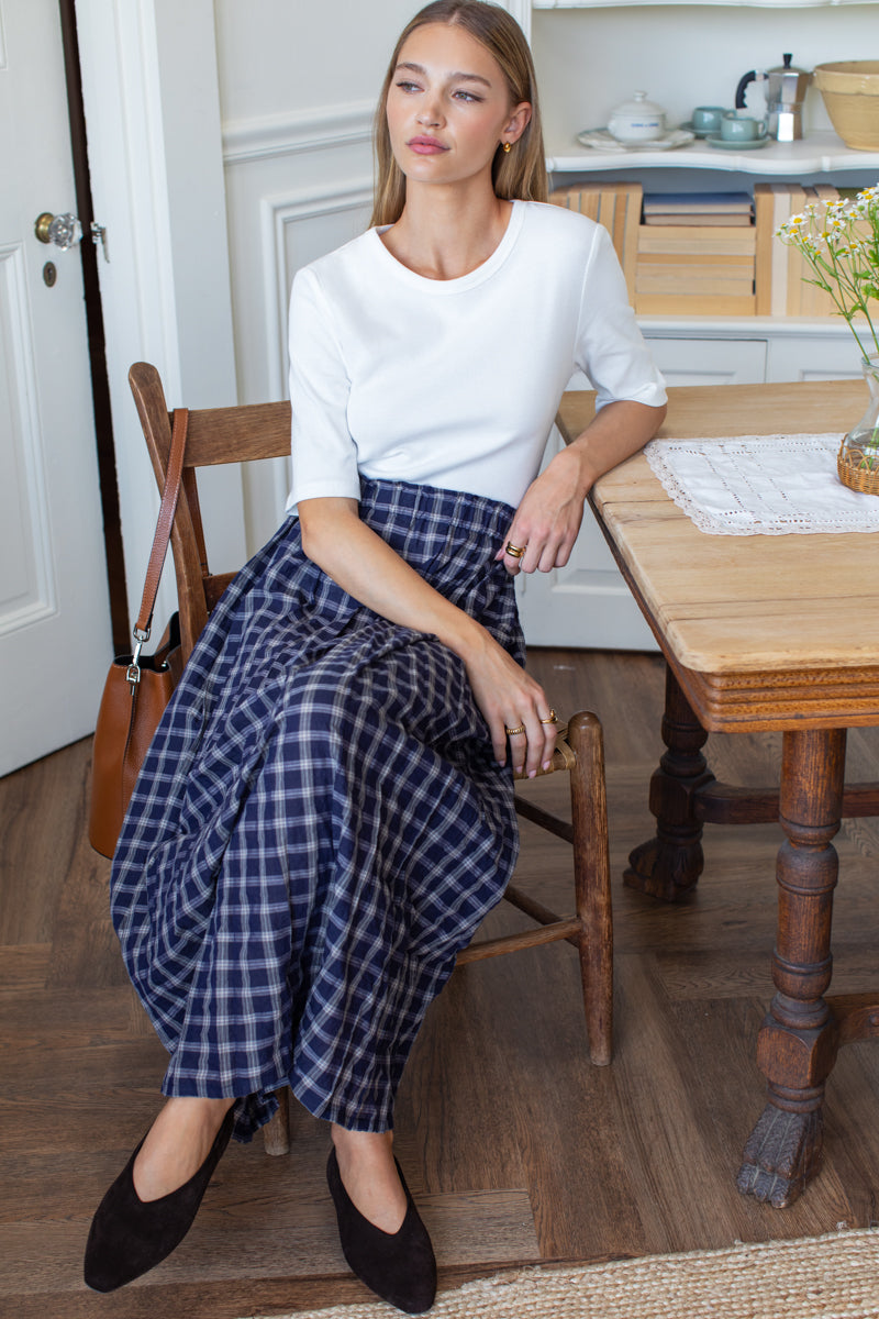 Soft Pleated Maxi Skirt - Midnight Plaid