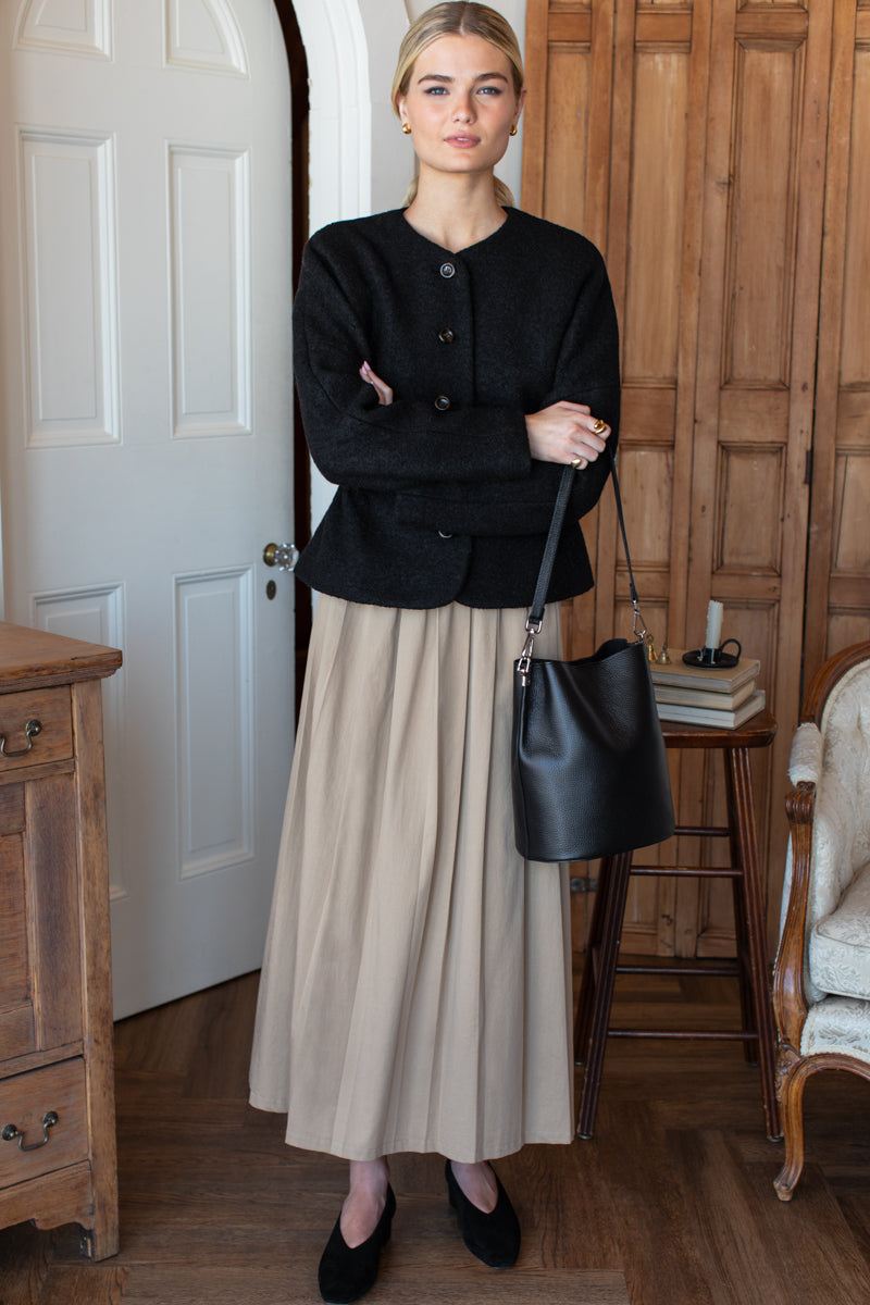 Soft Pleated Maxi Skirt - Umber