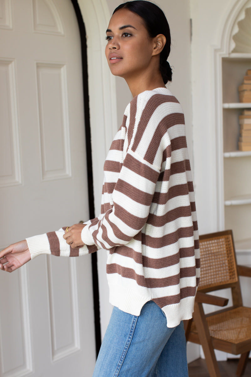 Carolyn Sweater - Mocha French Stripe Organic