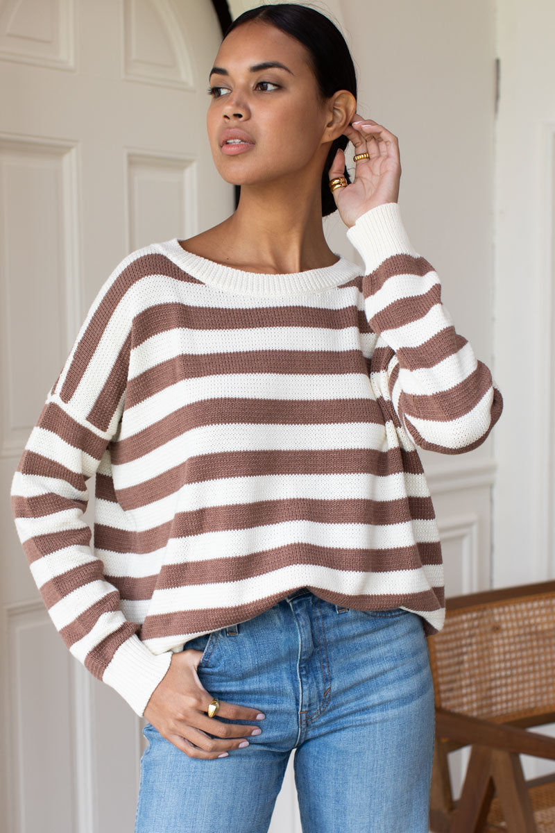 Carolyn Sweater - Mocha French Stripe Organic