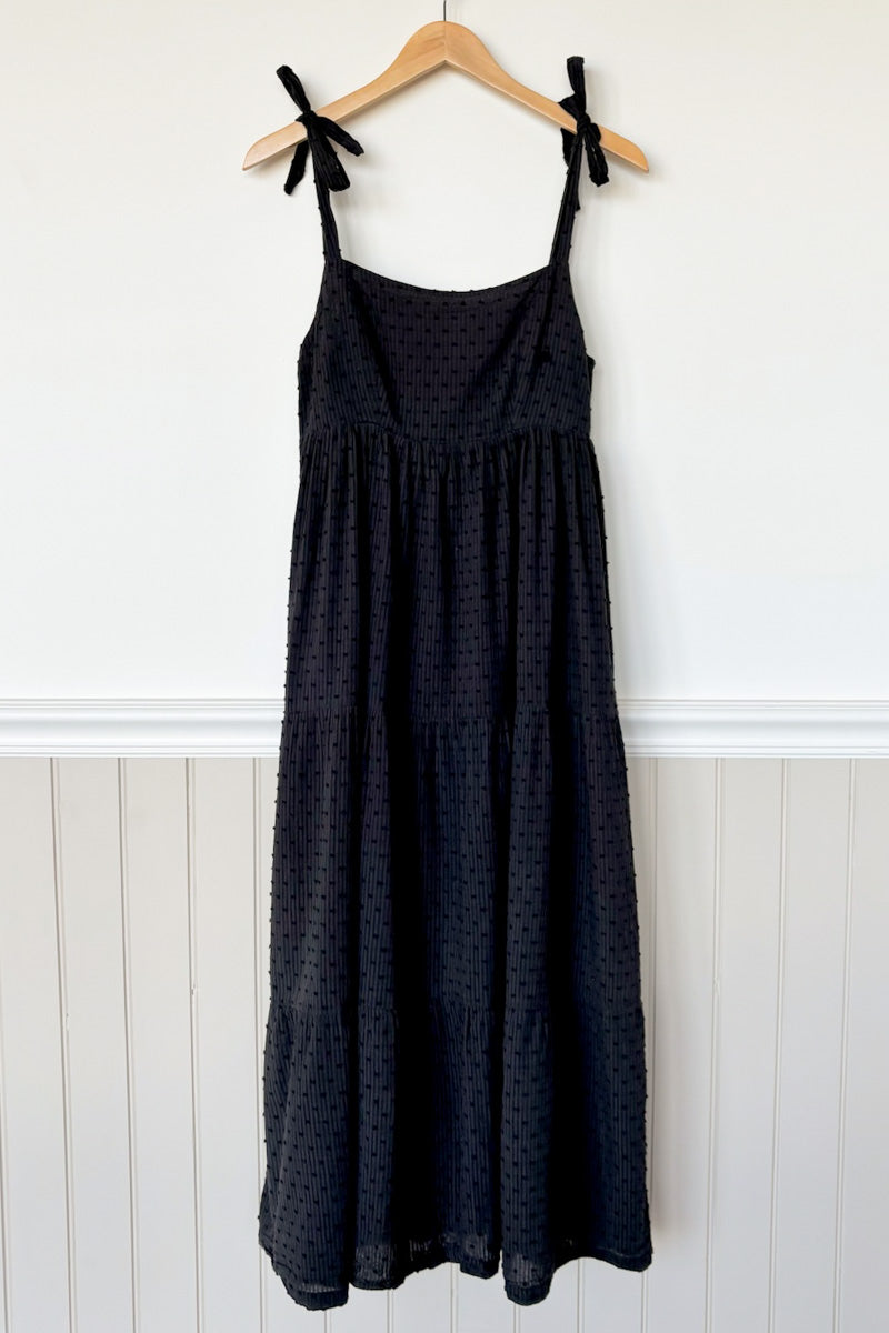 Sara Tier Dress - Dot Stripe Black Organic