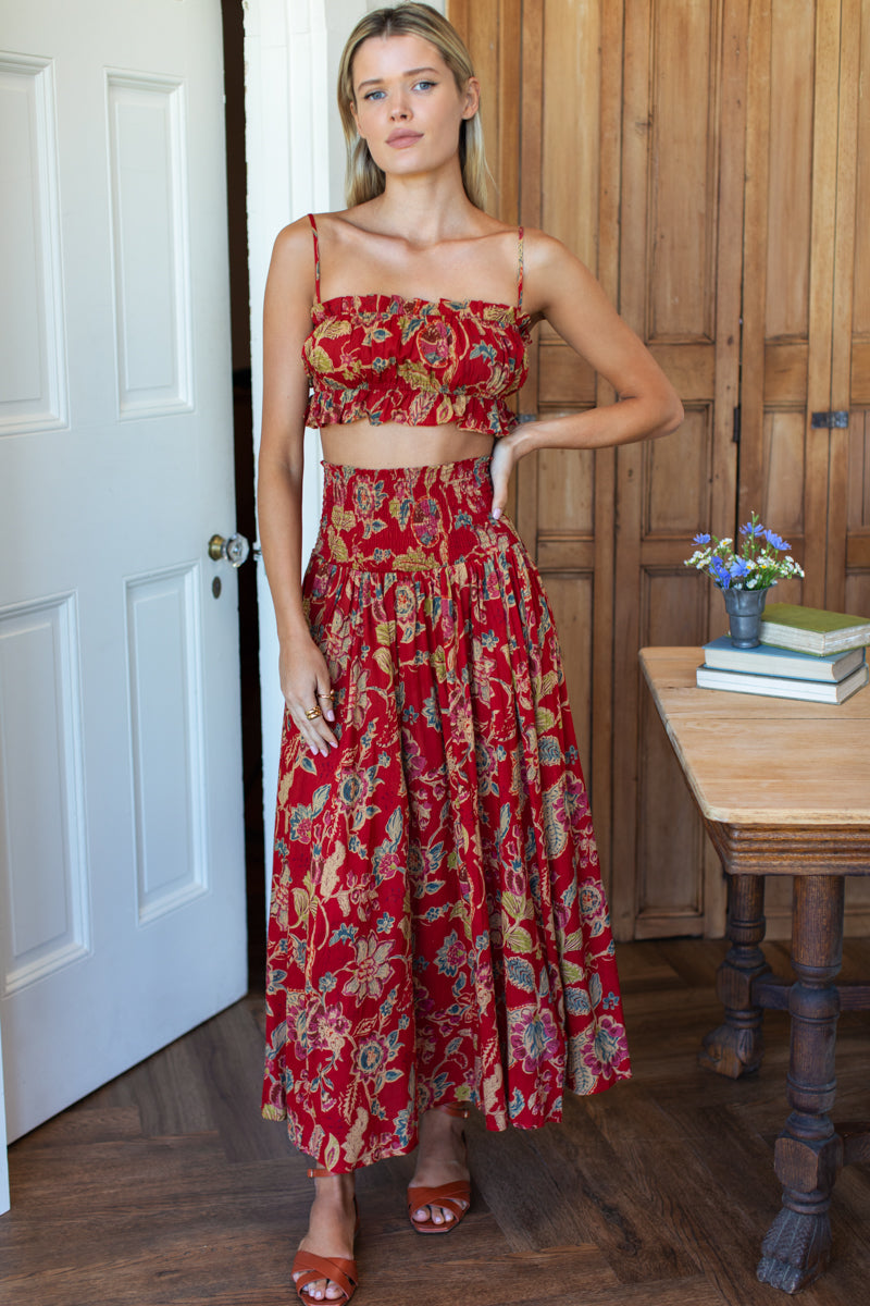 Smocked Maxi Skirt - Pompeian Blooms Organic