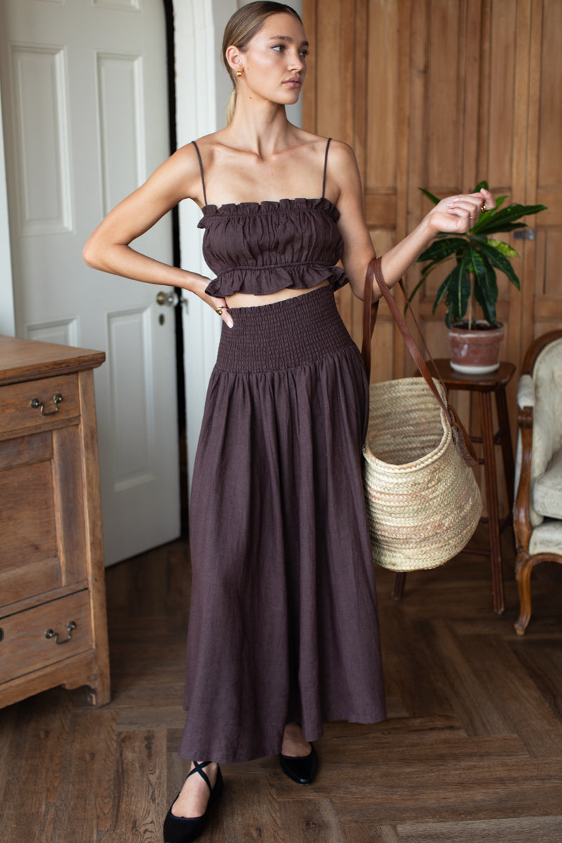 Smocked Maxi Skirt - Vintage Chestnut Linen