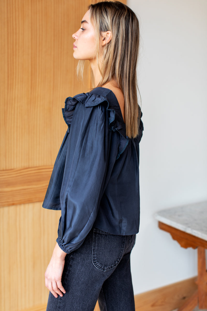 Adelina Blouse - Midnight Satin