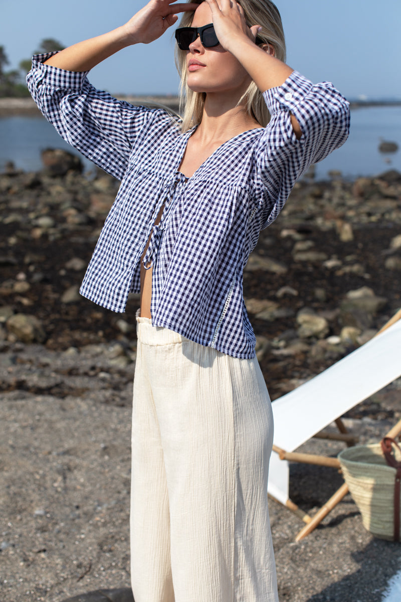 Artist Overshirt - Navy + White Seersucker Check