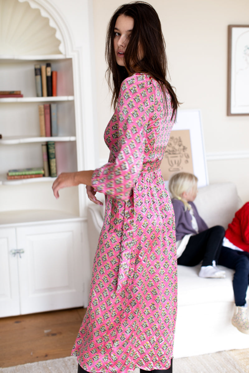 Bishop Sleeve Dress - Rose of Indies Silk