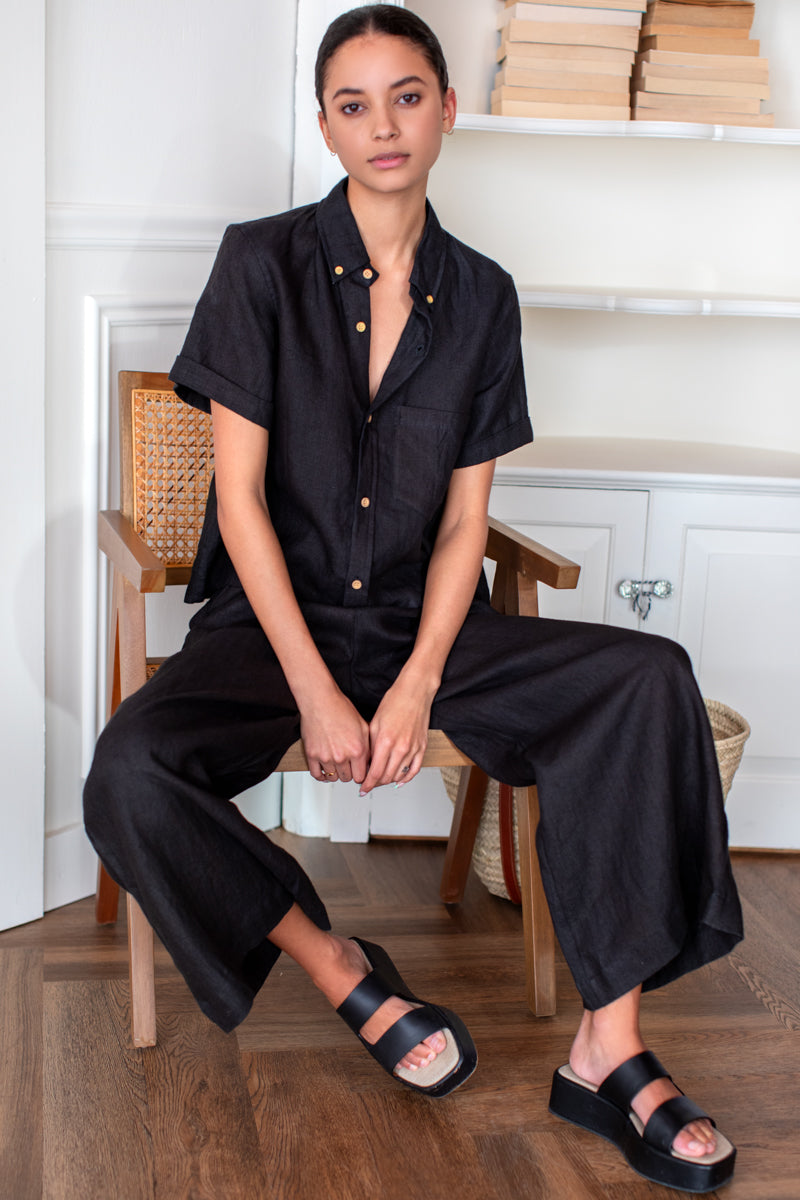 Boxy Shirt - Jet Black Linen