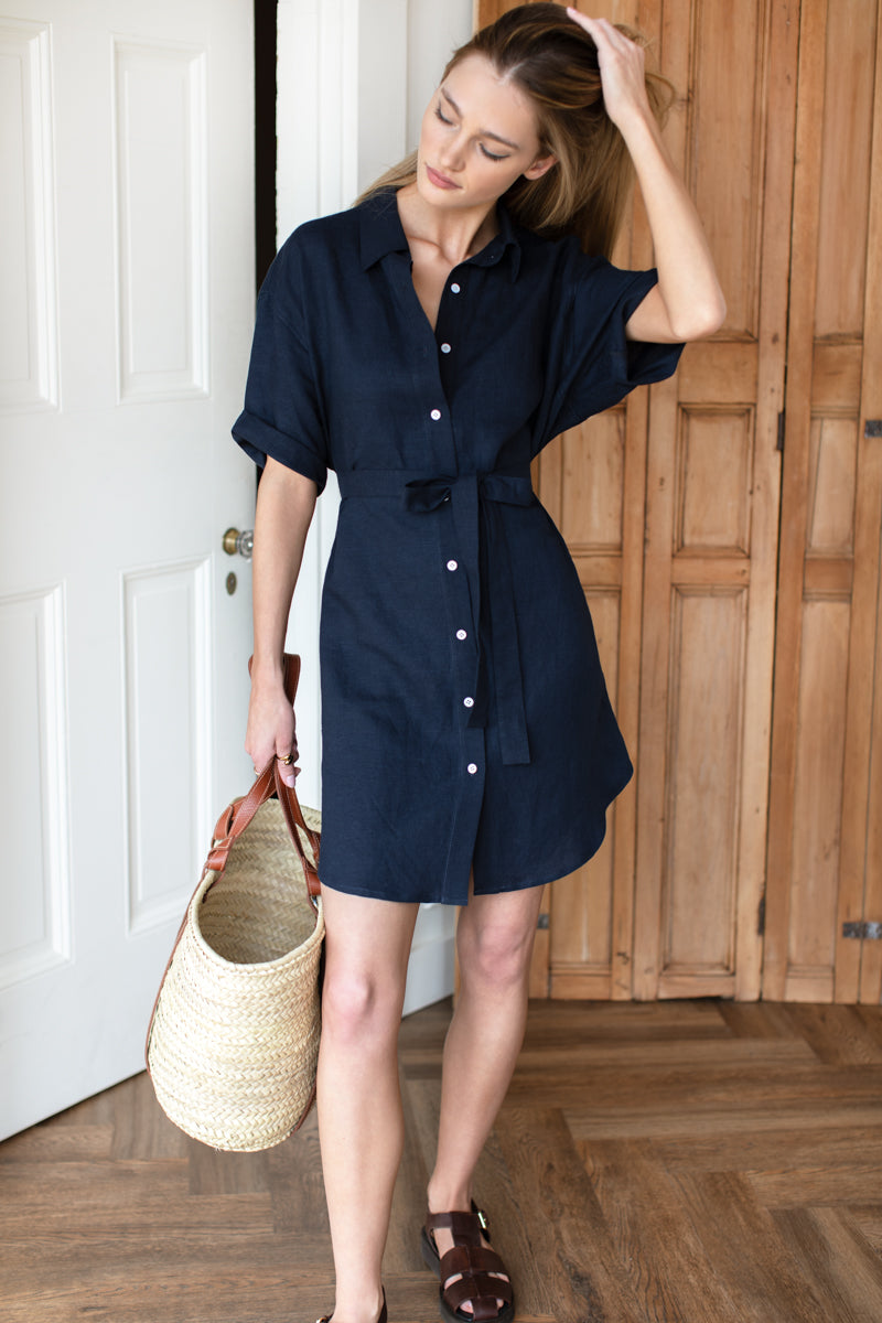 Button Down T Shirt Dress - Midnight