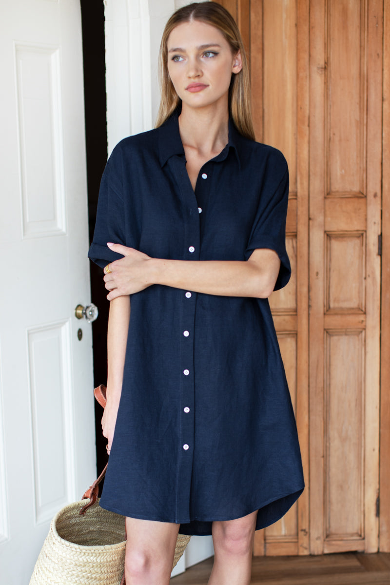 Button Down T Shirt Dress - Midnight