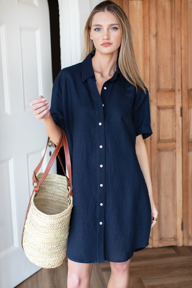 Button Down T Shirt Dress - Midnight