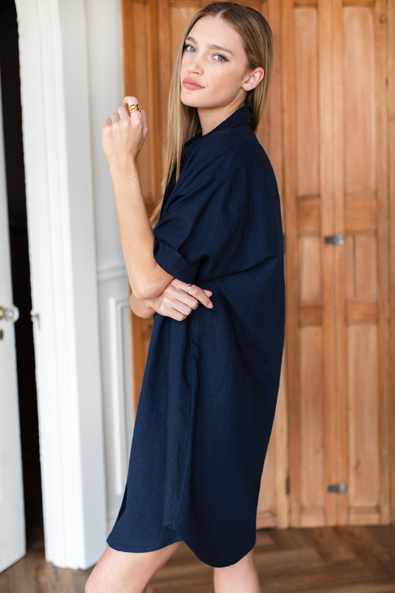 Button Down T Shirt Dress - Midnight