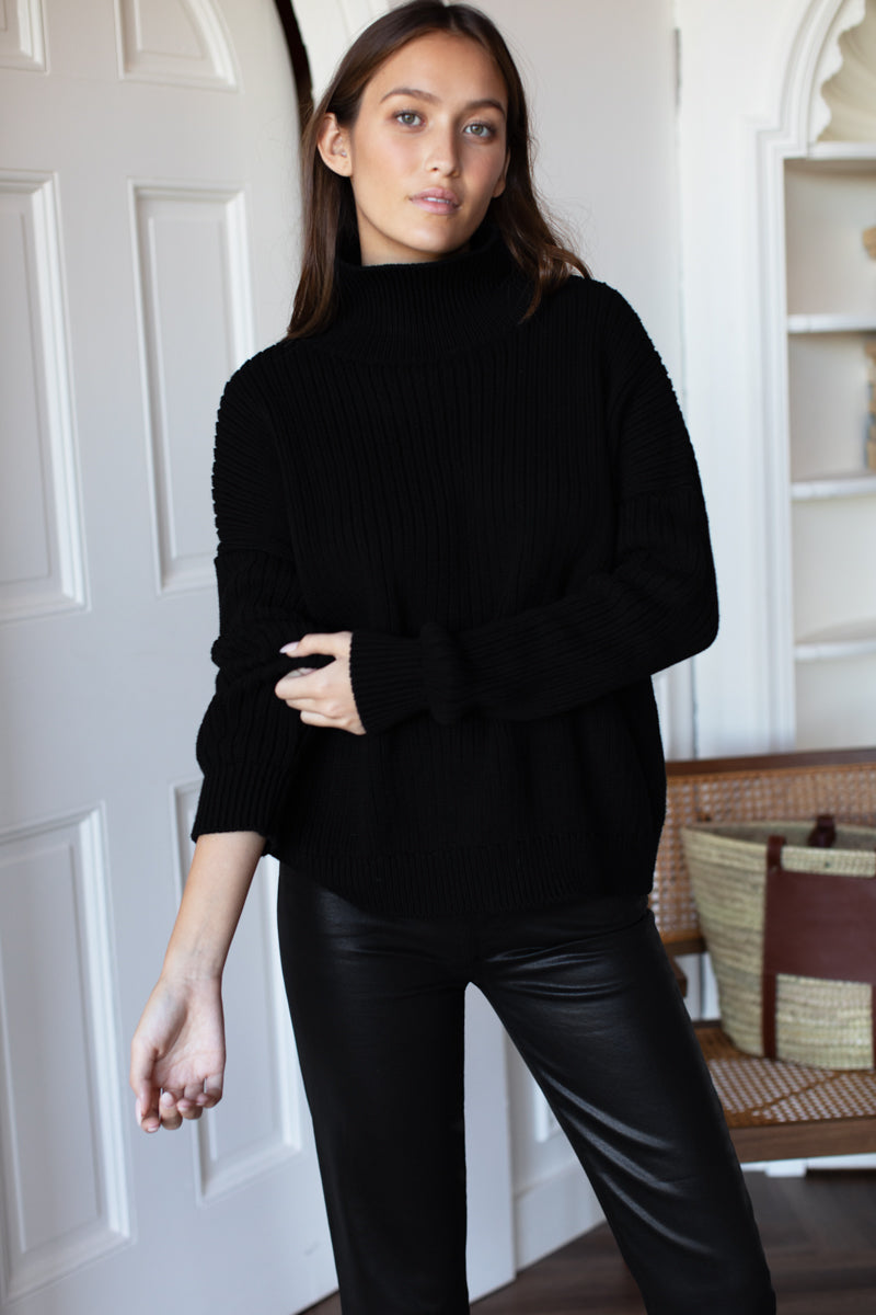 Carolyn Funnel Neck Sweater - Black Organic
