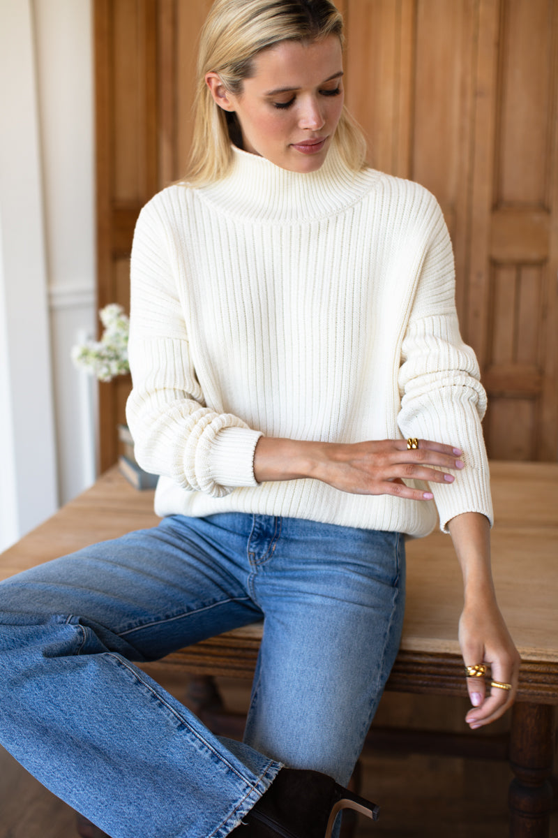 Carolyn Funnel Neck Sweater - Ivory Organic