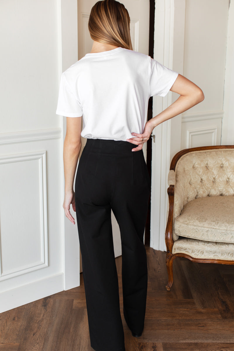 Darted Wide Leg Trouser - Black