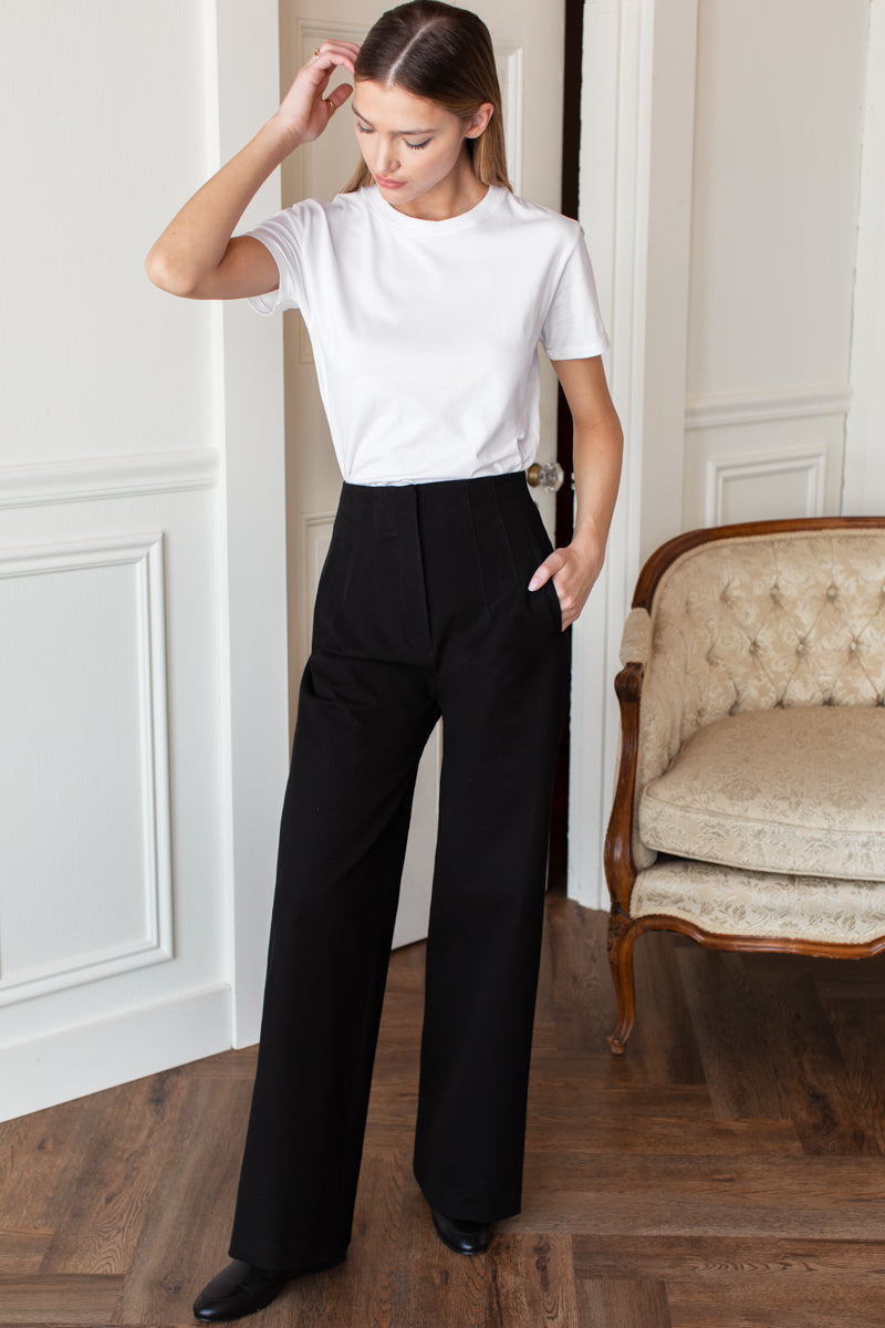 Darted Wide Leg Trouser - Black