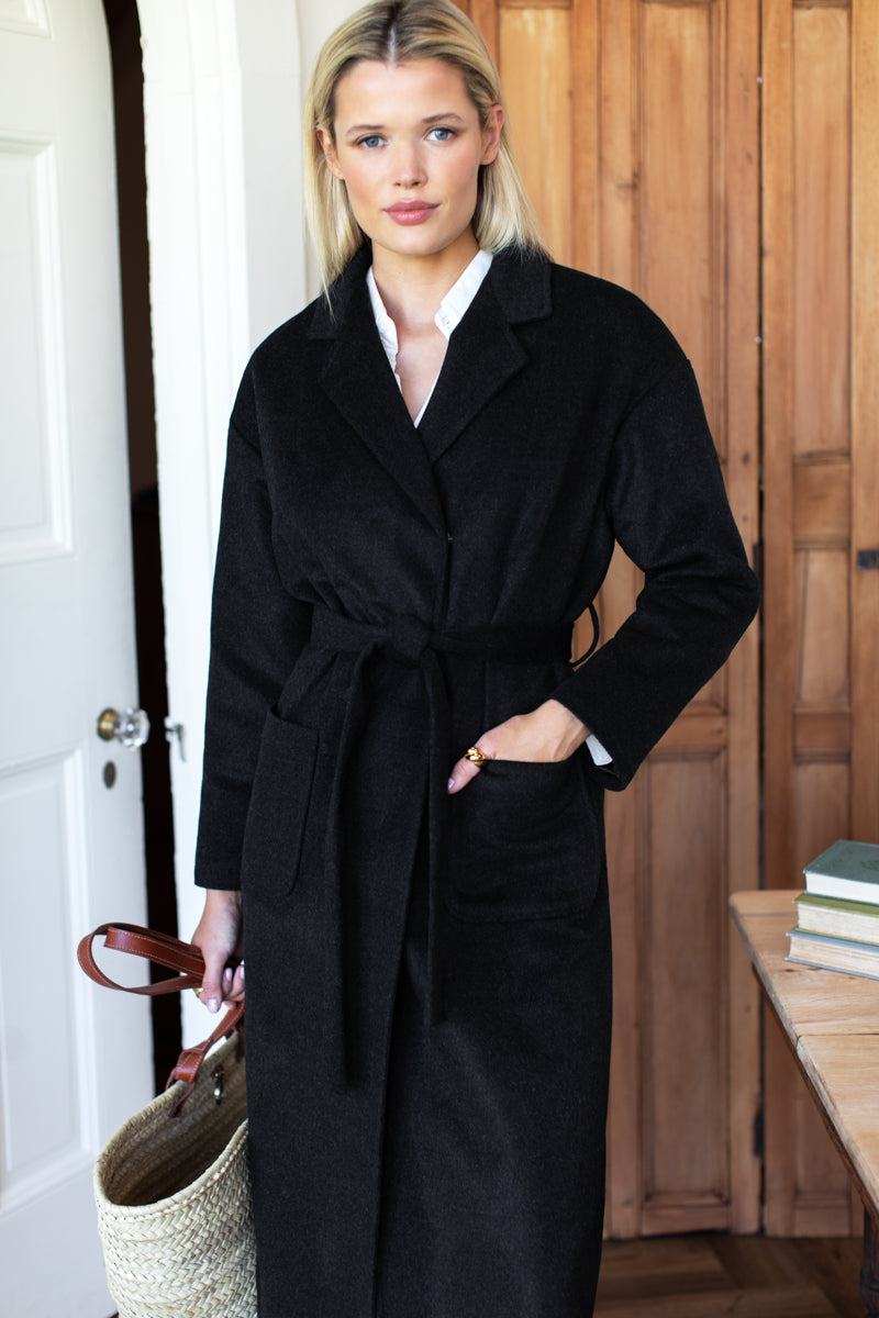 Drop Shoulder Long Coat - Charcoal