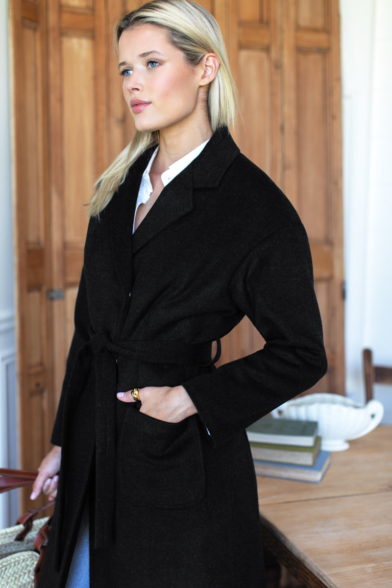 Drop Shoulder Long Coat - Charcoal