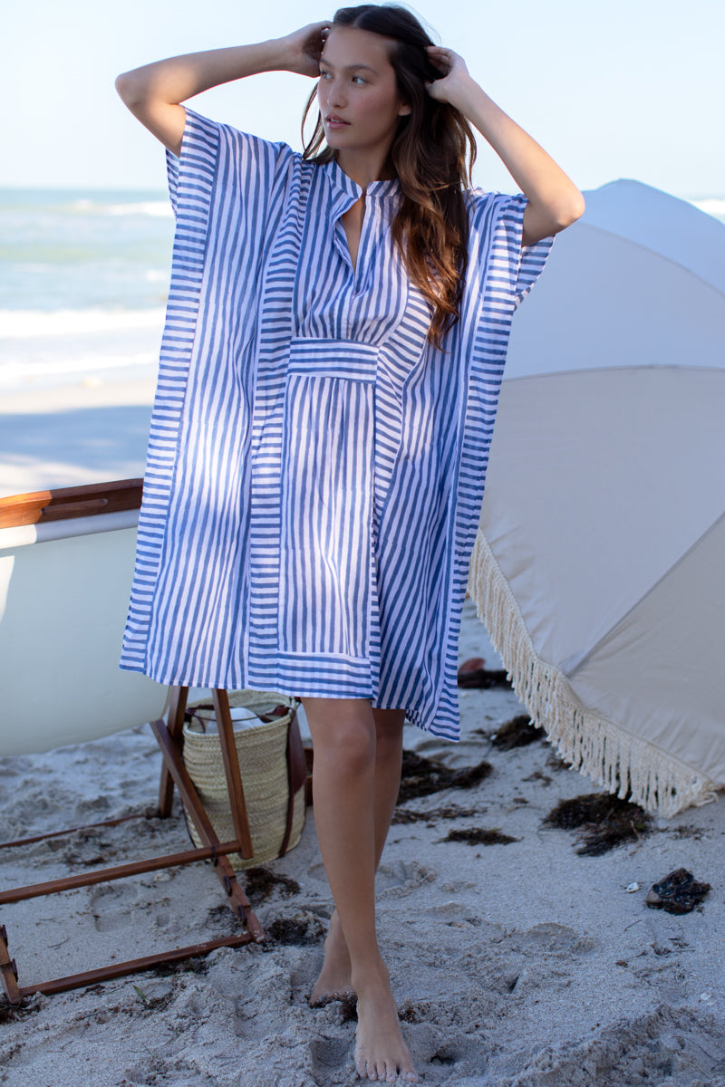 Emerson Short Caftan - Ocean Stripe Organic