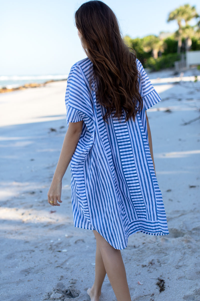 Emerson Short Caftan - Ocean Stripe Organic
