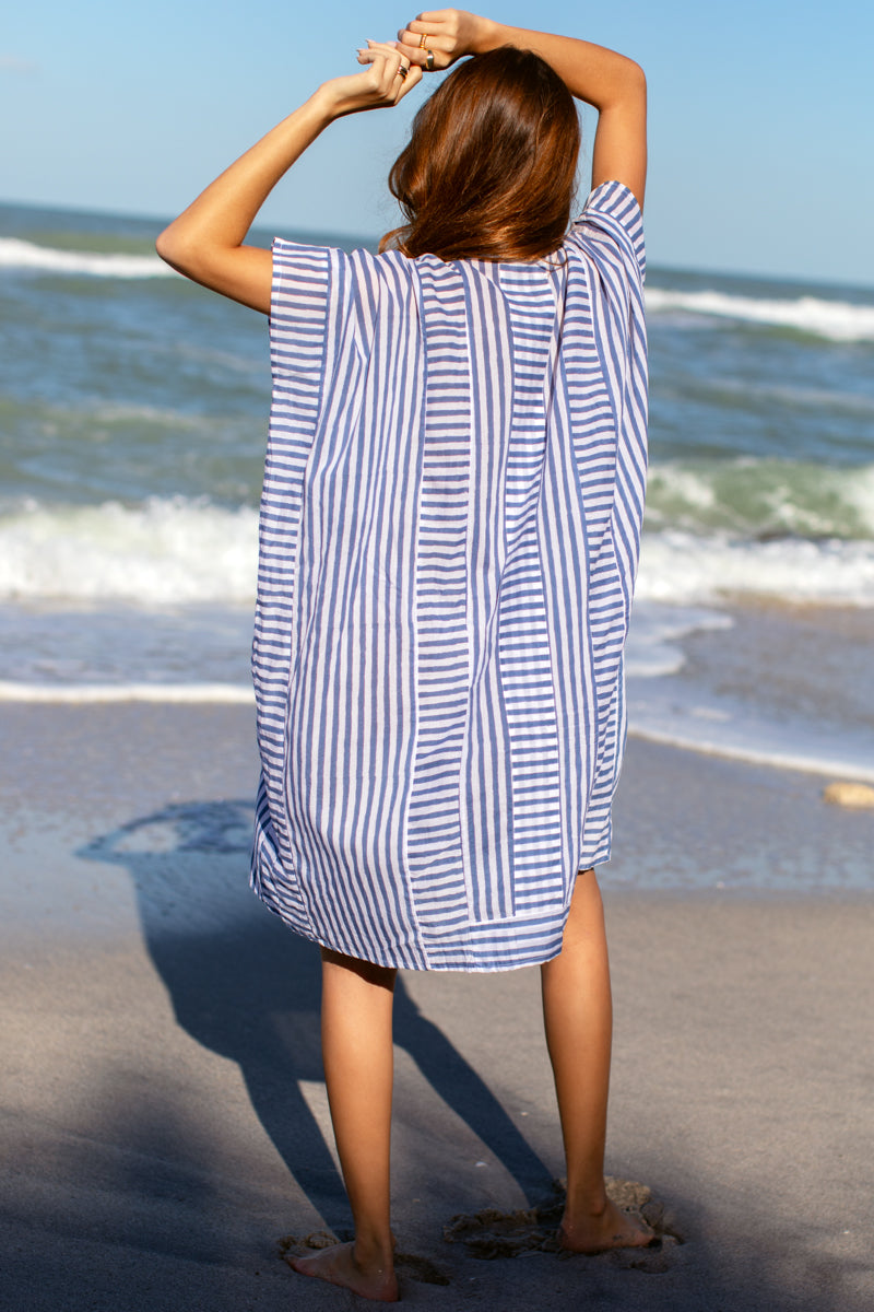 Emerson Short Caftan - Ocean Stripe Organic