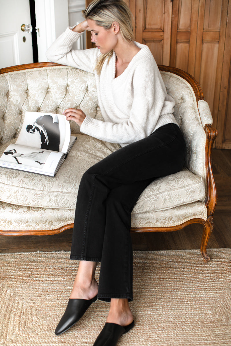 Boxy V Neck Sweater - Birch Wool